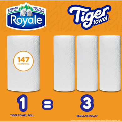 6 Packs of 2 Rolls Royal Tiger Paper Towels 147 Sheets