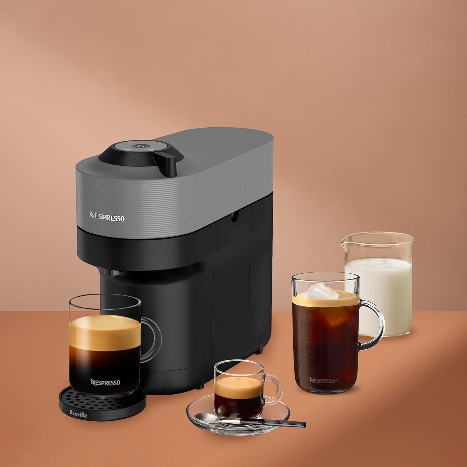 Nespresso Vertuo Pop Plus Coffee/Espresso Machine - Dark Grey/Coconut White/Red