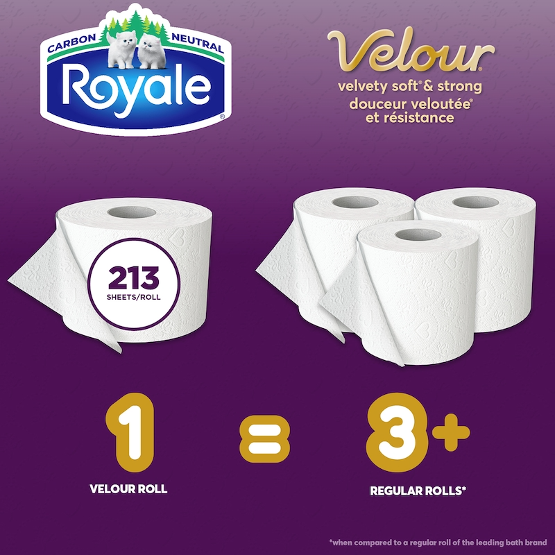 Velour Toilet Paper, 30 = 90 Rolls, 213 Bath Tissues per Roll 2 ply - Free Ship