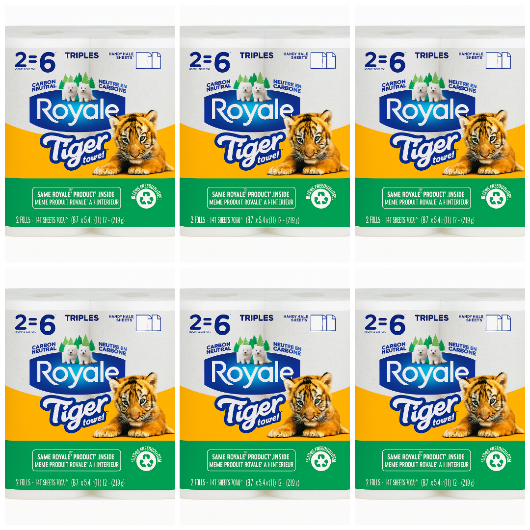 6 Packs of 2 Rolls Royal Tiger Paper Towels 147 Sheets